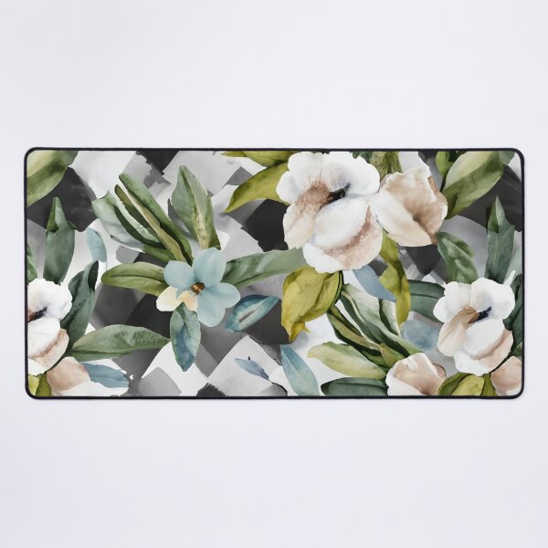 Item preview, Watercolor Floral Diagonal Black and White Buffalo Check designed and sold by Tamas Das.