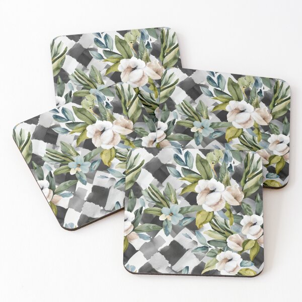 Item preview, Watercolor Floral Diagonal Black and White Buffalo Check designed and sold by Tamas Das.