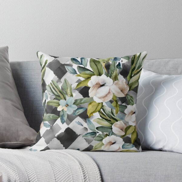 Item preview, Watercolor Floral Diagonal Black and White Buffalo Check designed and sold by Tamas Das.