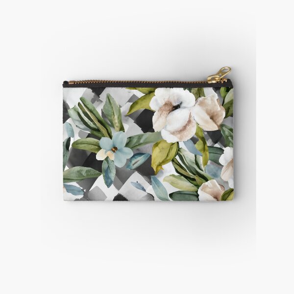 Item preview, Watercolor Floral Diagonal Black and White Buffalo Check designed and sold by Tamas Das.