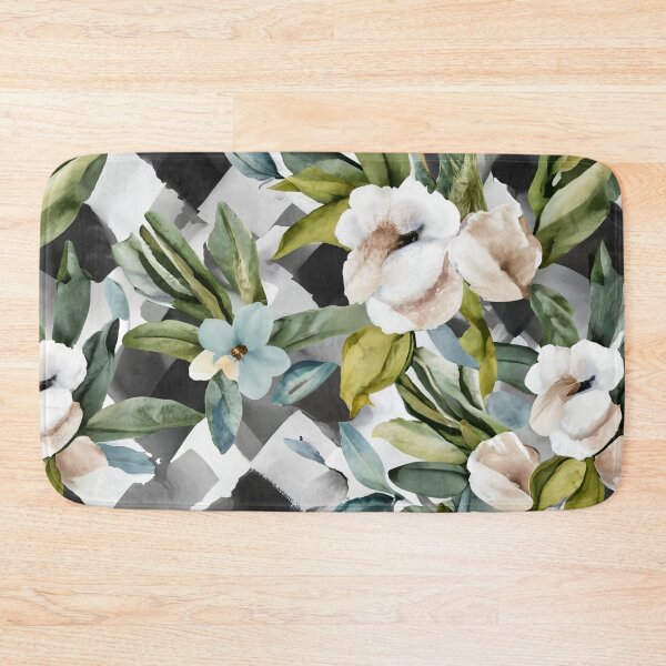 Item preview, Watercolor Floral Diagonal Black and White Buffalo Check designed and sold by Tamas Das.