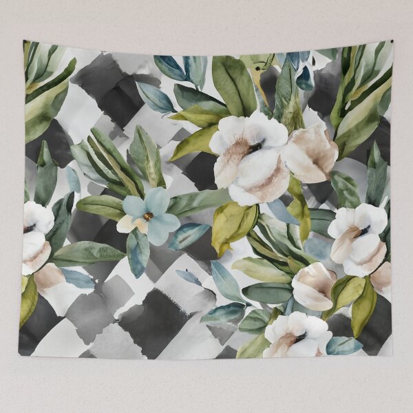 Item preview, Watercolor Floral Diagonal Black and White Buffalo Check designed and sold by Tamas Das.