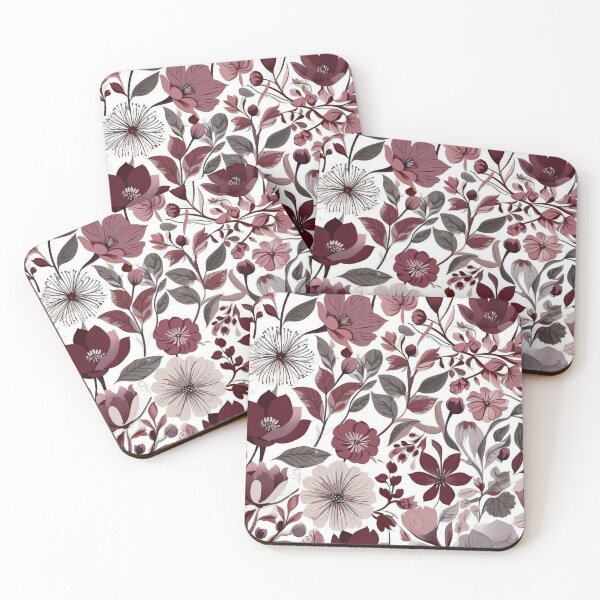 Item preview, Deep burgundy, grey & white scandi floral pattern designed and sold by PrettyPinkSkies.