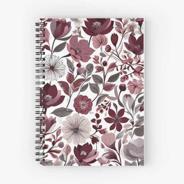 Item preview, Deep burgundy, grey & white scandi floral pattern designed and sold by PrettyPinkSkies.