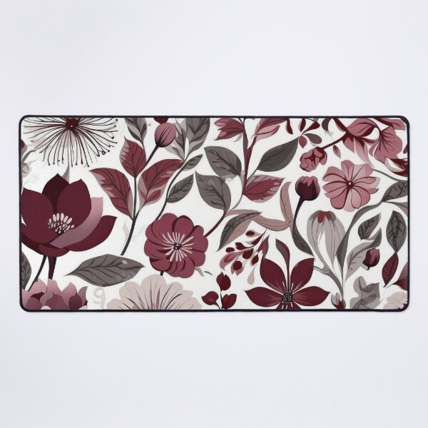 Item preview, Deep burgundy, grey & white scandi floral pattern designed and sold by PrettyPinkSkies.