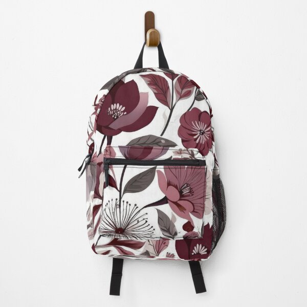 Item preview, Deep burgundy, grey & white scandi floral pattern designed and sold by PrettyPinkSkies.