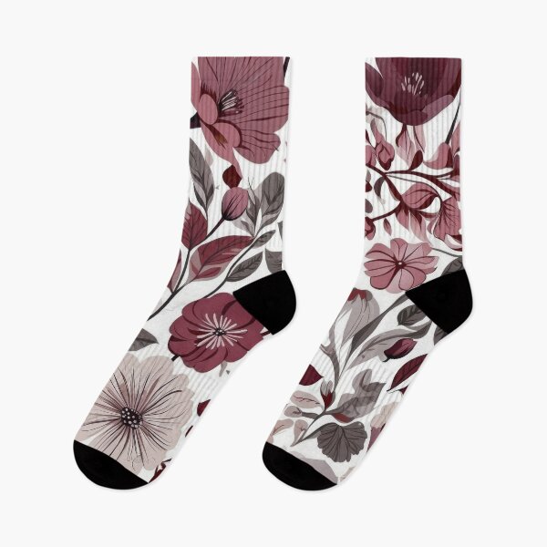 Artikelvorschau, Dunkles bordeauxrotes, graues und weißes Skandi-Blumenmuster entworfen und verkauft von PrettyPinkSkies.