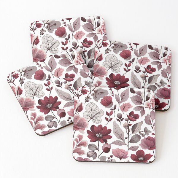 Item preview, Deep burgundy, grey & white scandi floral pattern designed and sold by PrettyPinkSkies.