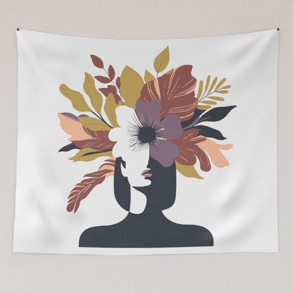 Item preview, woman with floral head, positive thoughts only, retro vintage design designed and sold by Radiant-R-art.