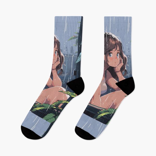 Item preview, Cozy Anime girl enjoying the rain- Pixel art designed and sold by octoboobs.