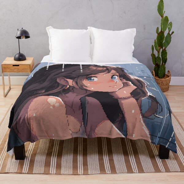 Item preview, Cozy Anime girl enjoying the rain- Pixel art designed and sold by octoboobs.