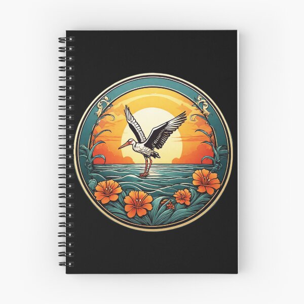 Item preview, Majestic Stork Flying at Sunset over Ocean with Hawaiian Orchids designed and sold by NautiChic.