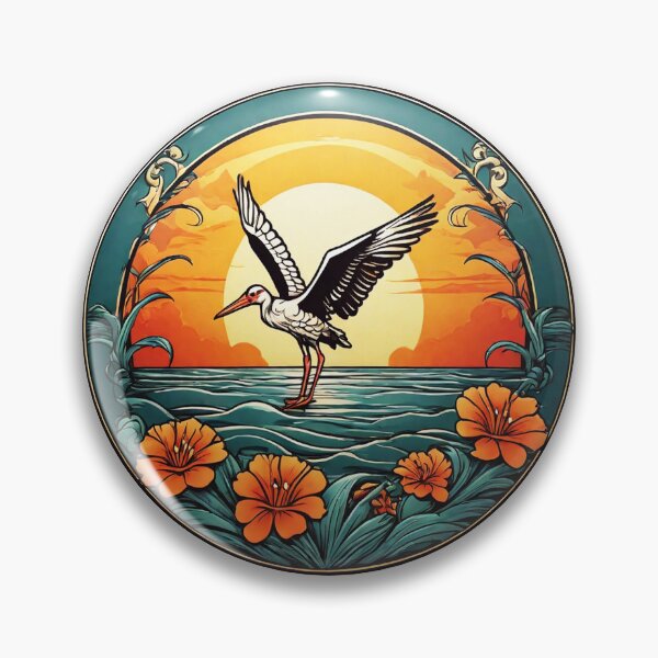 Item preview, Majestic Stork Flying at Sunset over Ocean with Hawaiian Orchids designed and sold by NautiChic.