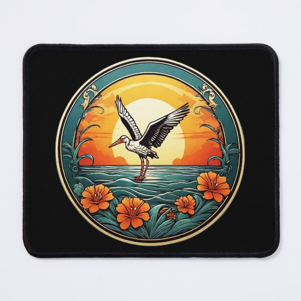 Item preview, Majestic Stork Flying at Sunset over Ocean with Hawaiian Orchids designed and sold by NautiChic.