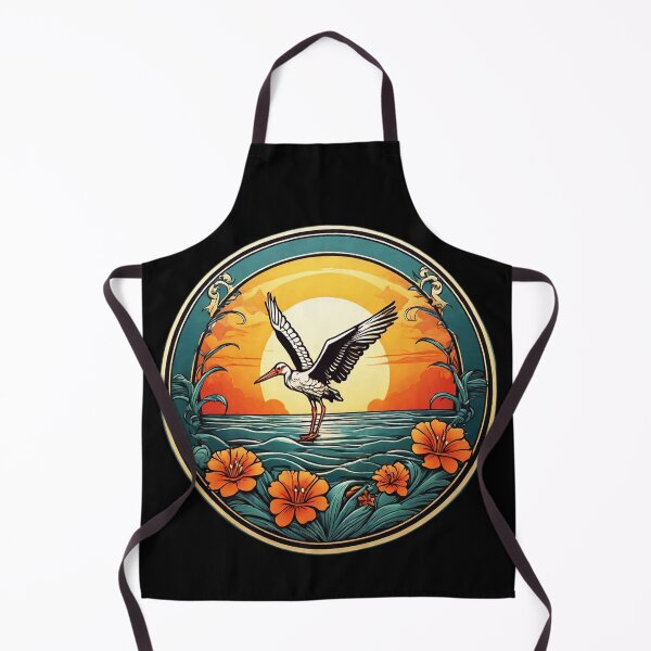 Item preview, Majestic Stork Flying at Sunset over Ocean with Hawaiian Orchids designed and sold by NautiChic.