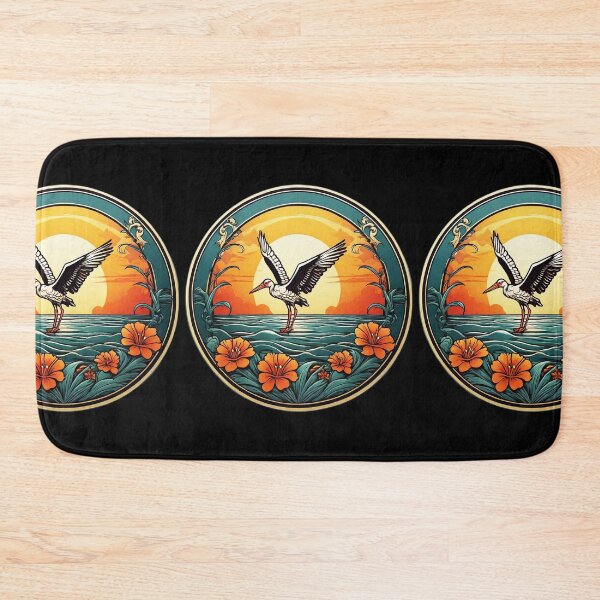 Item preview, Majestic Stork Flying at Sunset over Ocean with Hawaiian Orchids designed and sold by NautiChic.