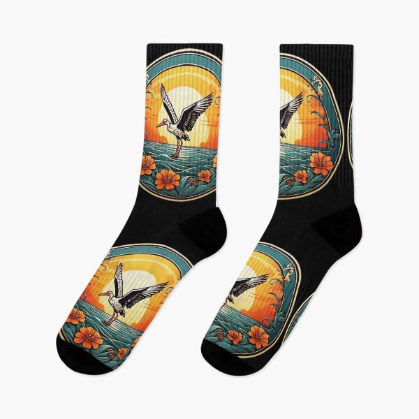 Item preview, Majestic Stork Flying at Sunset over Ocean with Hawaiian Orchids designed and sold by NautiChic.