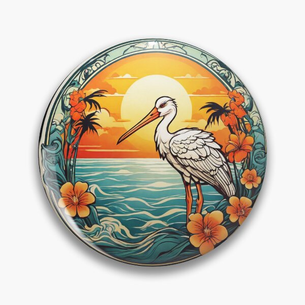 Item preview, Beautiful White Stork at Sunset near Ocean Waves designed and sold by NautiChic.