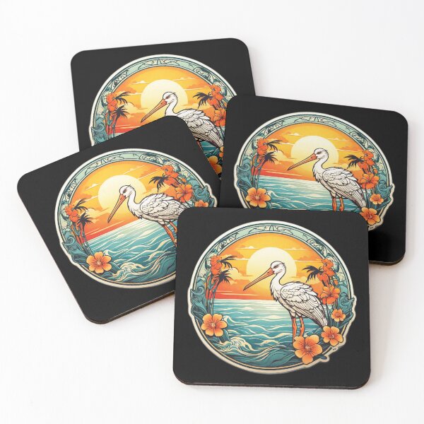 Item preview, Beautiful White Stork at Sunset near Ocean Waves designed and sold by NautiChic.