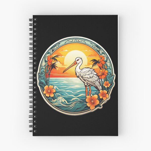 Item preview, Beautiful White Stork at Sunset near Ocean Waves designed and sold by NautiChic.