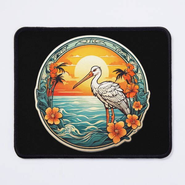 Item preview, Beautiful White Stork at Sunset near Ocean Waves designed and sold by NautiChic.
