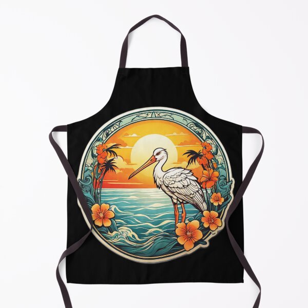 Item preview, Beautiful White Stork at Sunset near Ocean Waves designed and sold by NautiChic.