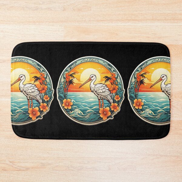 Item preview, Beautiful White Stork at Sunset near Ocean Waves designed and sold by NautiChic.