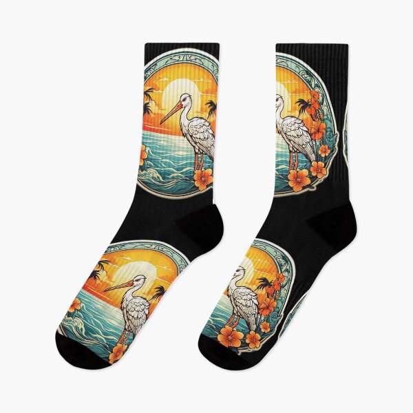 Item preview, Beautiful White Stork at Sunset near Ocean Waves designed and sold by NautiChic.