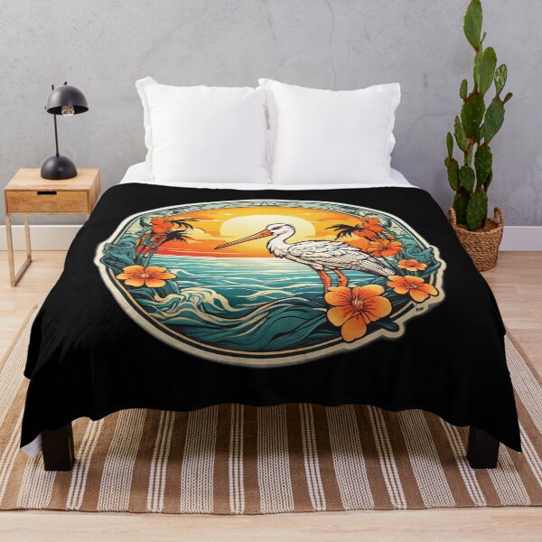 Item preview, Beautiful White Stork at Sunset near Ocean Waves designed and sold by NautiChic.