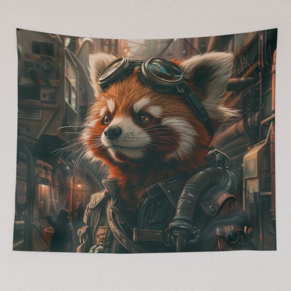 Item preview, Enchanting Steampunk Red Panda - A Whimsical Fusion of Cuteness and Machinery designed and sold by Manimilo.