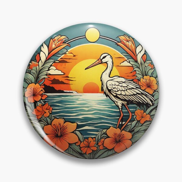 Item preview, Majestic White Stork at Sunset with Hawaiian Orchids designed and sold by NautiChic.