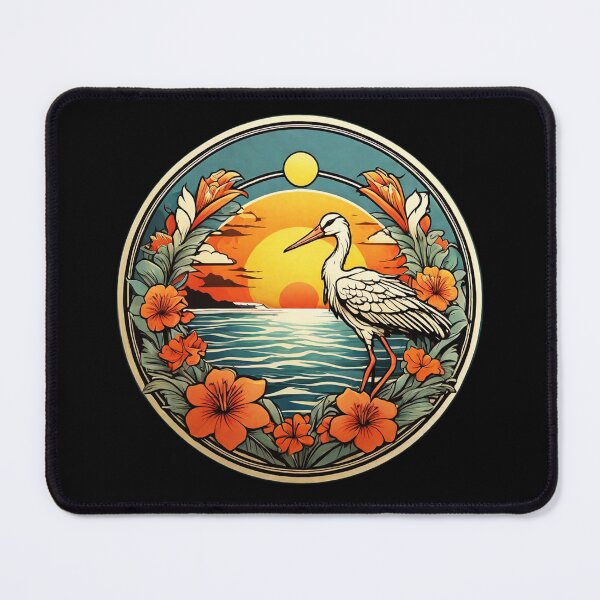 Item preview, Majestic White Stork at Sunset with Hawaiian Orchids designed and sold by NautiChic.