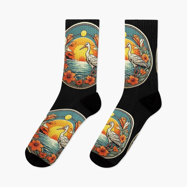 Item preview, Majestic White Stork at Sunset with Hawaiian Orchids designed and sold by NautiChic.