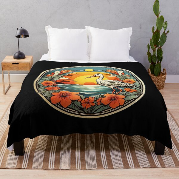 Item preview, Majestic White Stork at Sunset with Hawaiian Orchids designed and sold by NautiChic.
