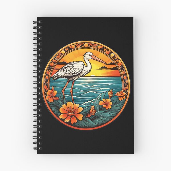 Item preview, White Stork and Golden Sunset with Pacific Ocean Waves designed and sold by NautiChic.