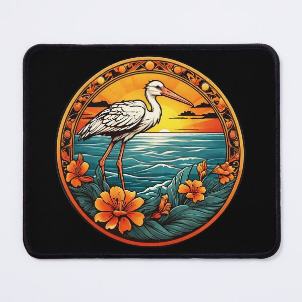 Item preview, White Stork and Golden Sunset with Pacific Ocean Waves designed and sold by NautiChic.