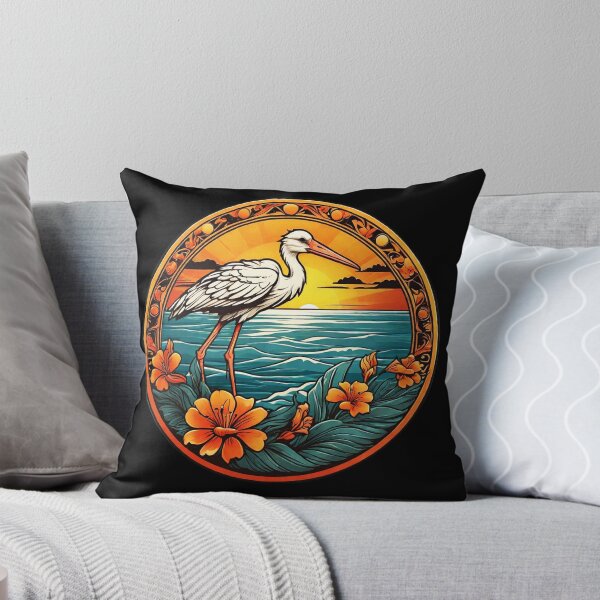 Item preview, White Stork and Golden Sunset with Pacific Ocean Waves designed and sold by NautiChic.