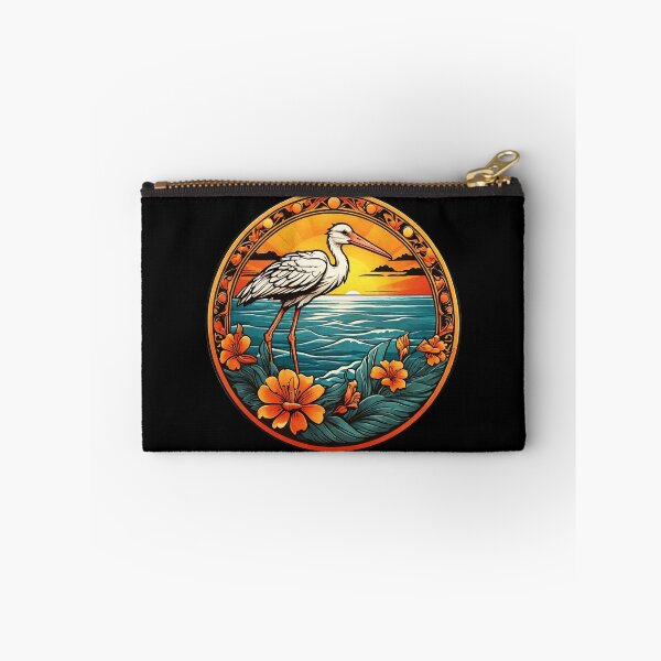Item preview, White Stork and Golden Sunset with Pacific Ocean Waves designed and sold by NautiChic.