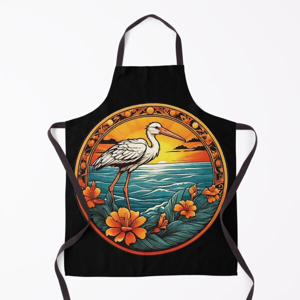 Item preview, White Stork and Golden Sunset with Pacific Ocean Waves designed and sold by NautiChic.