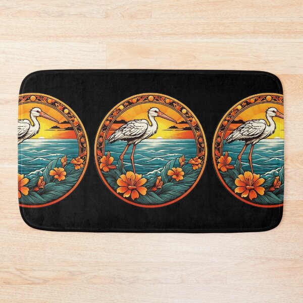Item preview, White Stork and Golden Sunset with Pacific Ocean Waves designed and sold by NautiChic.