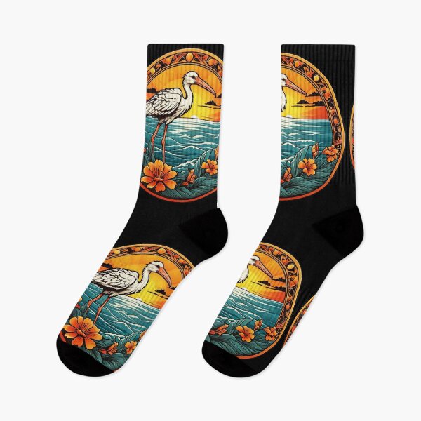 Item preview, White Stork and Golden Sunset with Pacific Ocean Waves designed and sold by NautiChic.