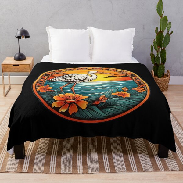 Item preview, White Stork and Golden Sunset with Pacific Ocean Waves designed and sold by NautiChic.