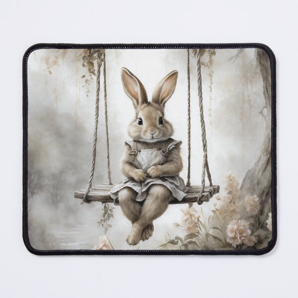 Item preview, Cute Bunny on a Swing - Vintage Watercolor Art Print designed and sold by Sergey Sedunov.