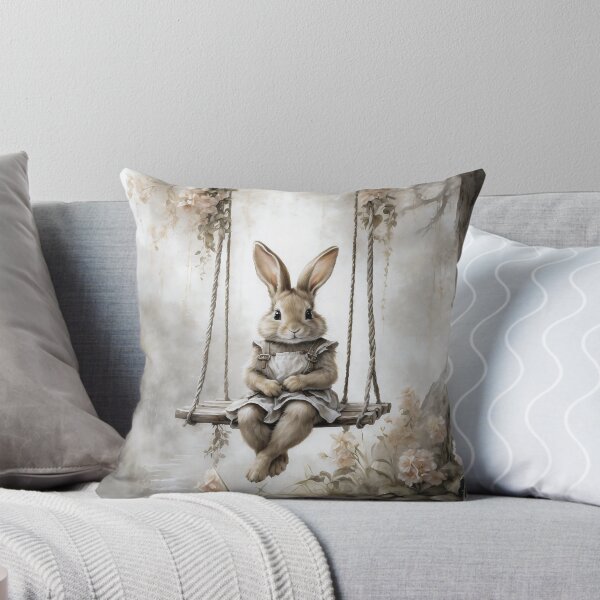 Artikelvorschau, Niedlicher Hase auf einer Schaukel - Vintage Aquarell Kunstdruck entworfen und verkauft von Sergey Sedunov.