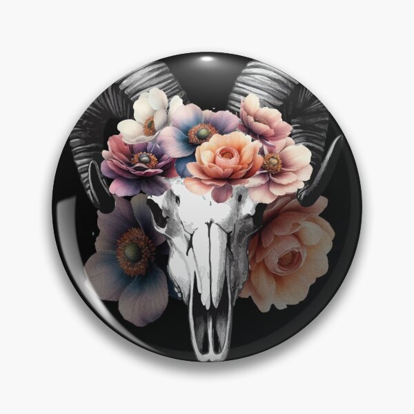 Item preview, Skull with flowers, Gothic art, Mountain Goat designed and sold by Pretzel-G92.