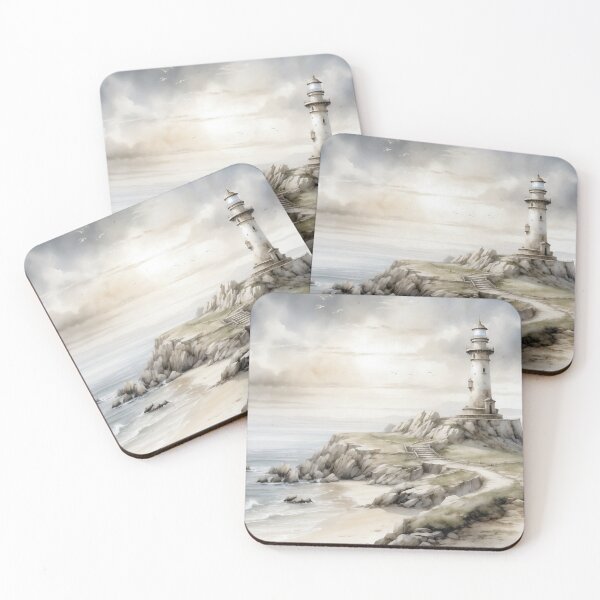 Item preview, Vintage Maritime Beauty: Coastal Landscape with Watercolor Lighthouse designed and sold by Sergey Sedunov.
