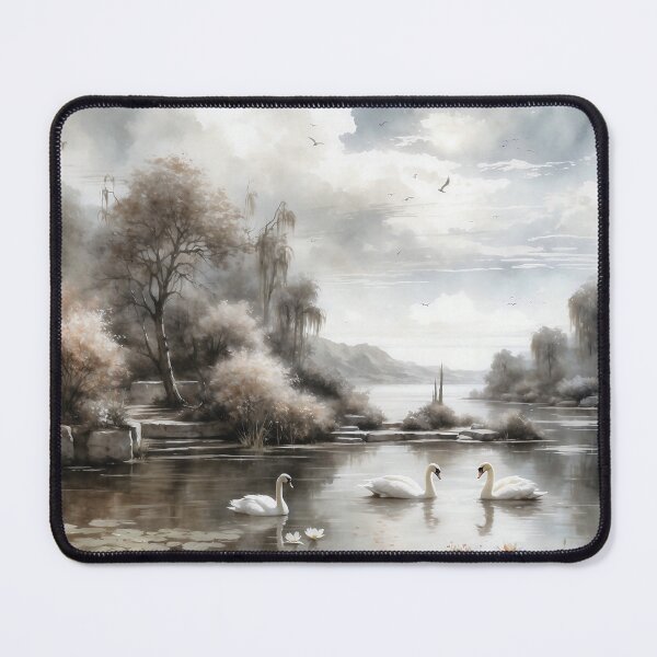 Item preview, Antique Elegance: Watercolor Lake Landscape with Swans designed and sold by Sergey Sedunov.