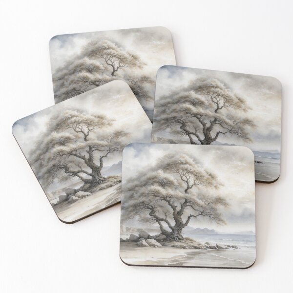 Item preview, Vintage Solitude: Watercolor Landscape with Lonely Tree on the Shore designed and sold by Sergey Sedunov.