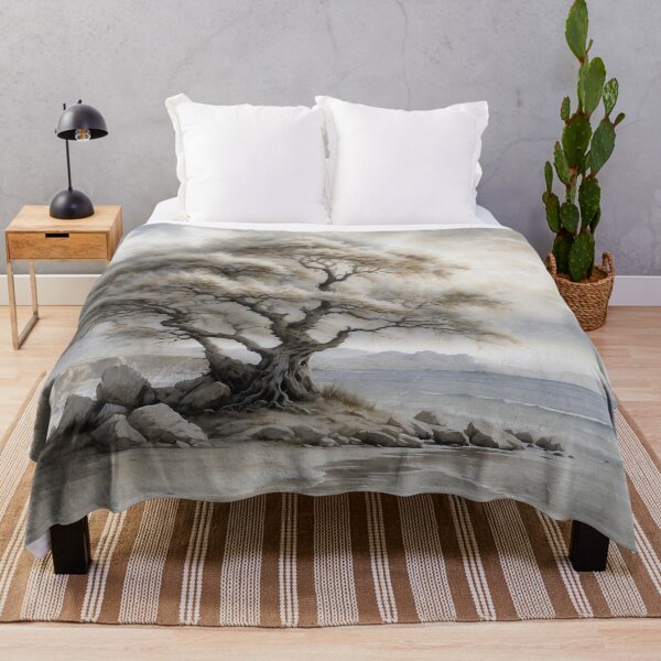 Item preview, Vintage Solitude: Watercolor Landscape with Lonely Tree on the Shore designed and sold by Sergey Sedunov.