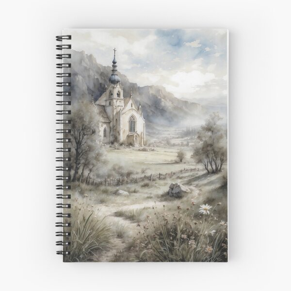 Item preview, Vintage Spring Serenity: Watercolor Meadow Landscape with Church designed and sold by Sergey Sedunov.